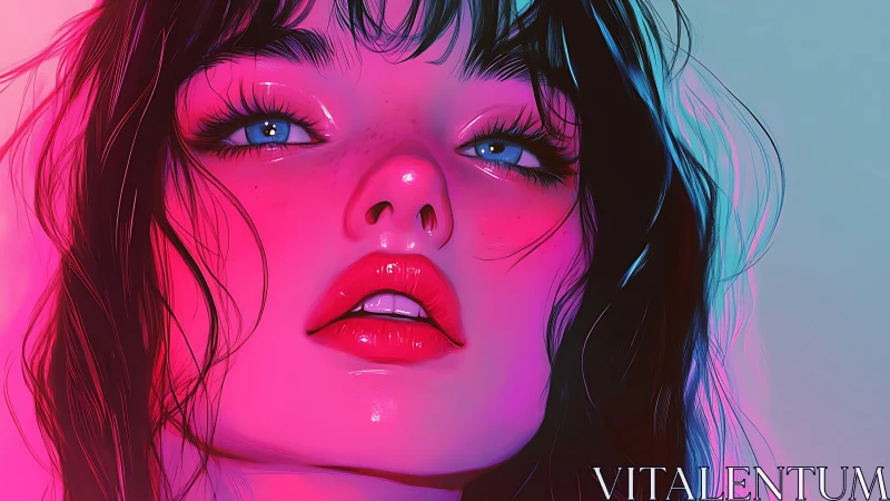 Neon kissed portrait of a dreamy girl in glowing color.