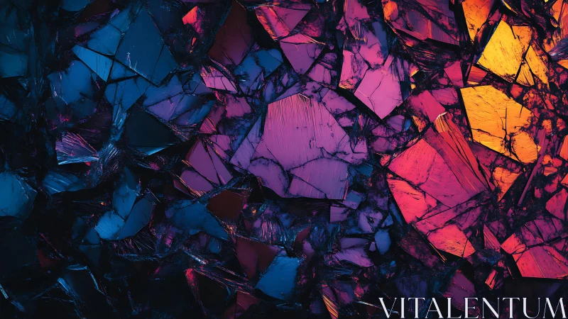 Abstract fractured glass pattern in vivid neon colors and dark tones.