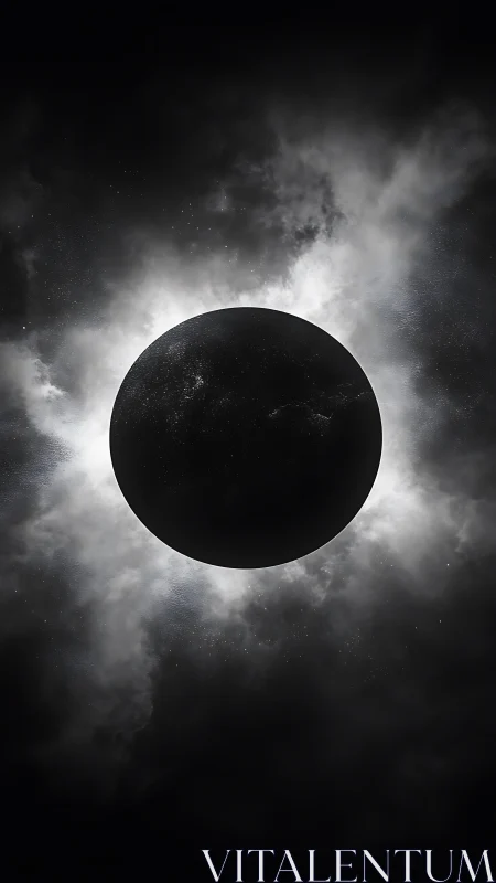 Midnight eclipse halo crowns a solitary cosmic sphere.