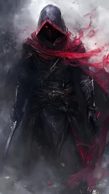 Shrouded wanderer steps from the mist with glowing resolve