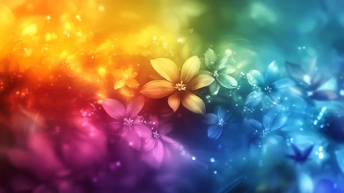 Gradient floral abstraction with multicolored digital glow.