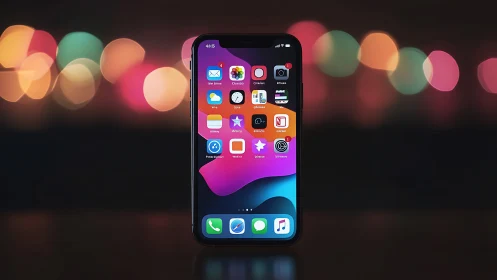 iPhone Home Screen Display with Vibrant Gradient Wallpaper Background