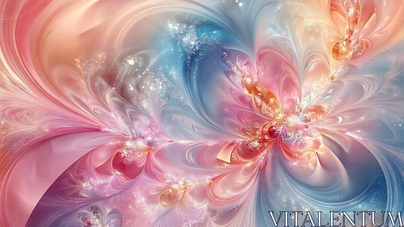Pastel fractal blooms swirl through luminous cosmic light.