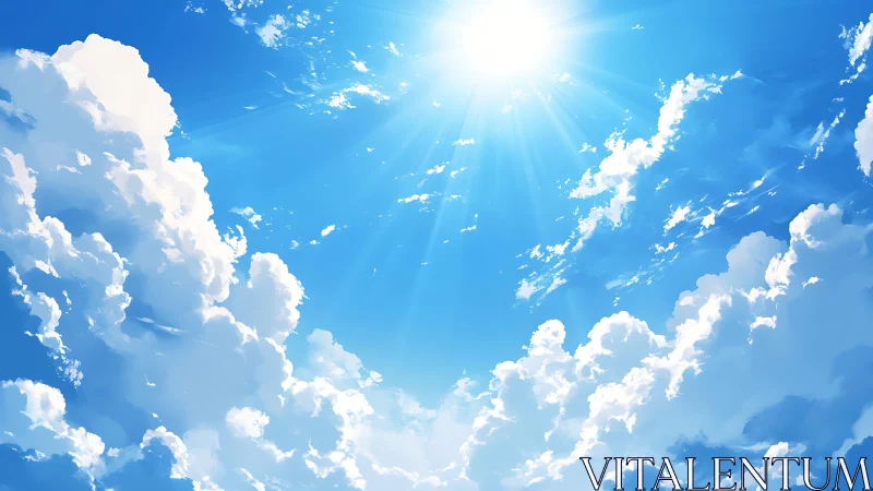 High-noon atmospheric sky with volumetric cumulus cloud rendering