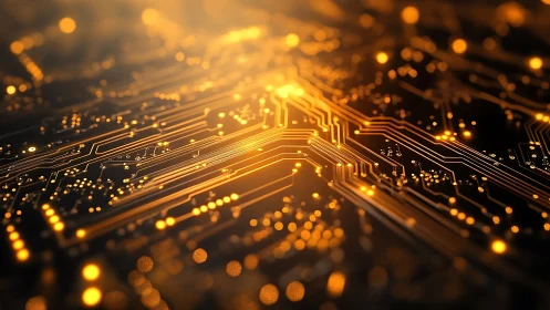 Golden data rivers streak across a glowing midnight circuit.