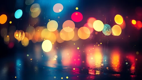 Rain-soaked city lights drift into dreamy neon constellations