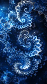 Shimmering blue fractal spirals unfold like cosmic tides