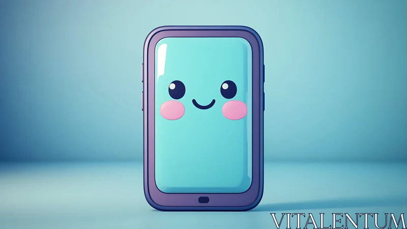 Anthropomorphic Smartphone with Kawaii Facial Features and Rounded Purple Bezel