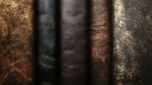 Closeup study of distressed leather hides in warm tonal range
