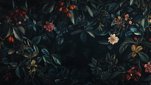 Dark Botanical Garden with Vintage Flowers.