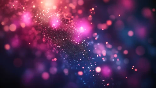 Abstract bokeh field with pink and blue particle clusters.
