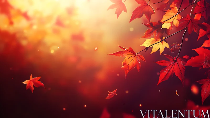 Digital maple foliage with luminous autumn bokeh composition.
