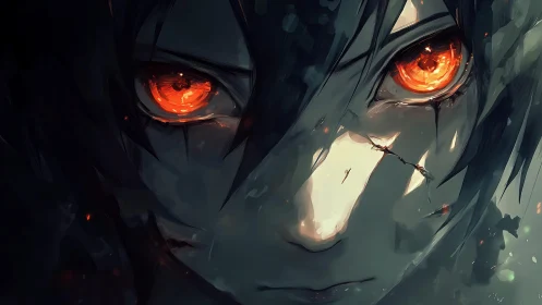 Intense anime gaze glowing with fiery determination.