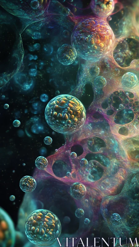 Celestial bubble colonies drift through glowing cosmic foam