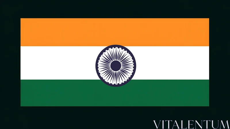 Horizontal tricolour flag with central navy blue wheel emblem.