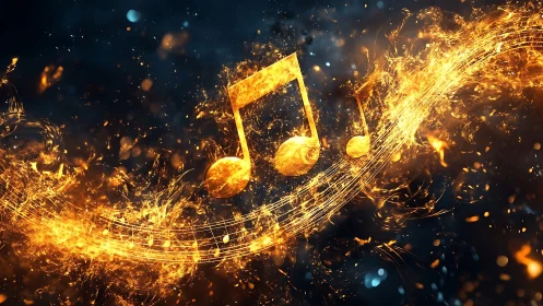 Molten music notes ignite a swirling river of cosmic fire