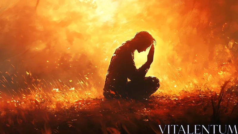 Quiet prayer in the heart of glowing embers and light.