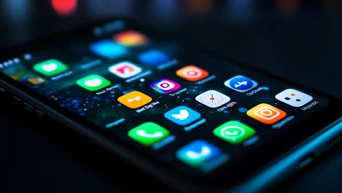 Smartphone home screen with colorful social media apps.