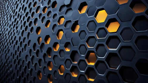 Futuristic honeycomb mesh wall with glowing orange highlights.