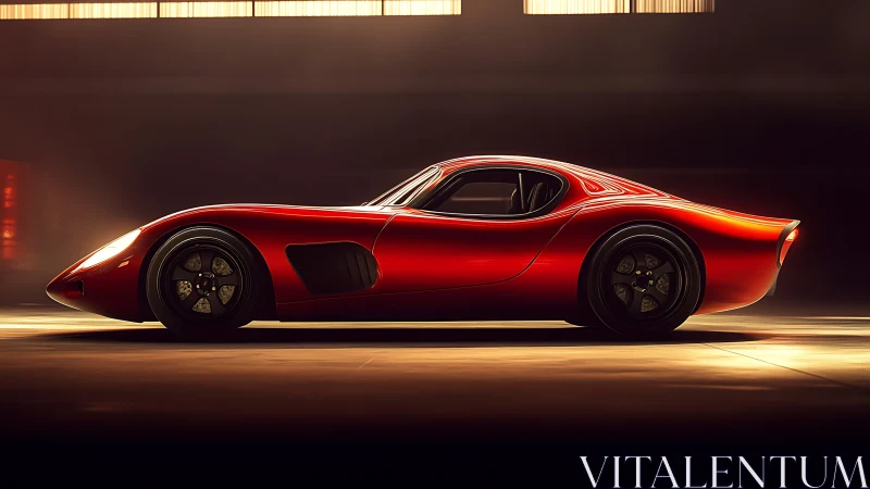 Sculpted crimson sports coupe in cinematic side profile.