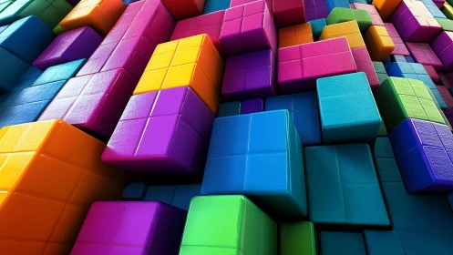 High-gloss extruded color blocks with grid-panel subdivision