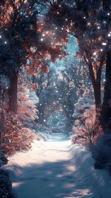 Snowy Forest Path Glowing with Magic.