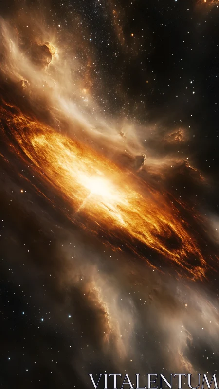 Stellar inferno swirling through dense galactic nebula field.