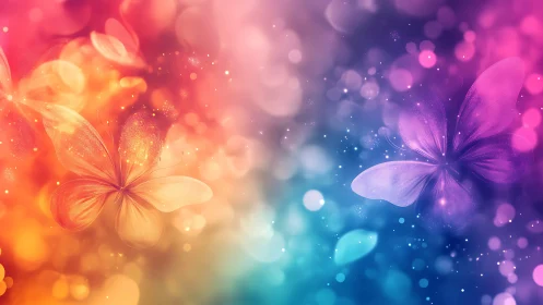 Bokeh-lit gradient butterflies in vivid chromatic spectrum.