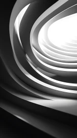 Curved layered architectural structure opens toward bright light