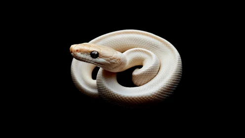 Coiled albino snake rendered in high-contrast studio lighting