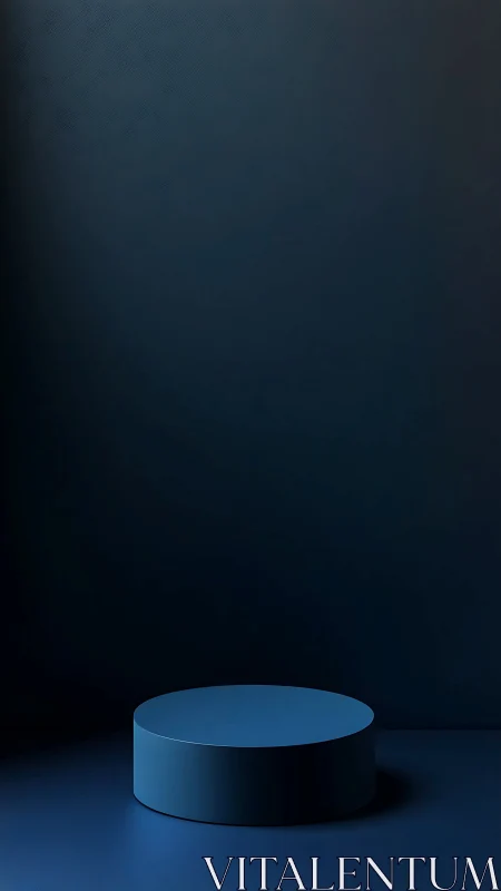 Cylindrical podium stands centered in a dark monochrome room