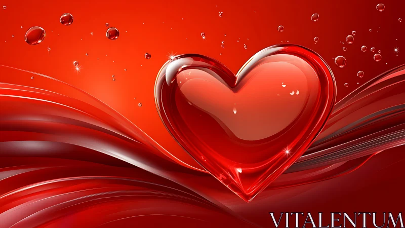 Luminous Red Heart with Flowing Waves on Gradient Background.