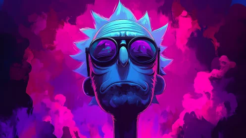 Dreamy neon scientist drifting through cosmic clouds.