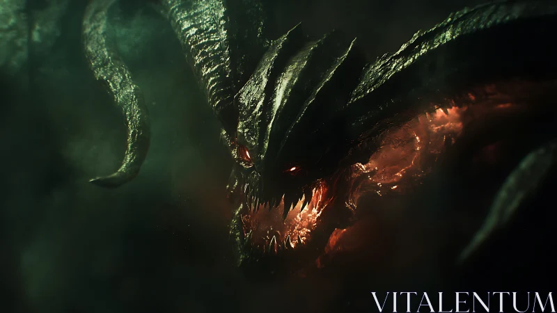 Abyssal dragon lord rising from molten emerald gloom.