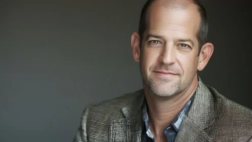 Corporate portrait in shallow-depth studio lighting setup.