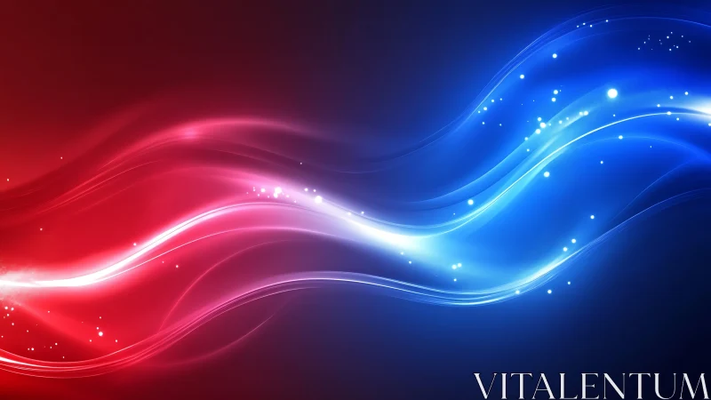 Luminous red and blue energy waves curve through dark space