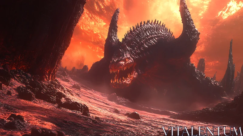 Colossal demon beast rises across molten infernal landscape