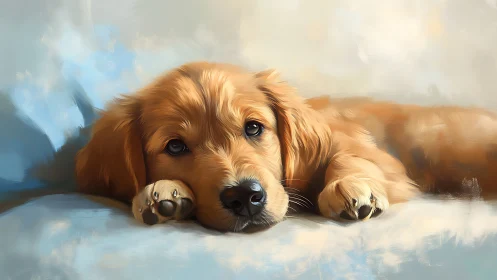 Golden puppy portrait in dreamy soft-focus brushwork.