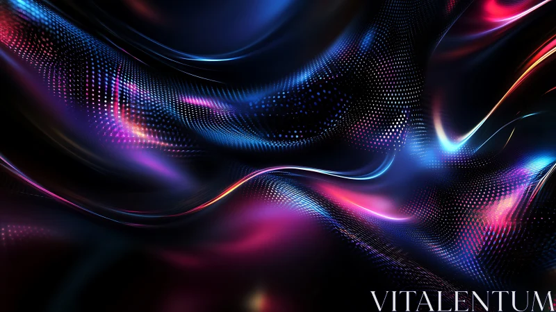 Flowing neon waves with dotted digital texture pattern.