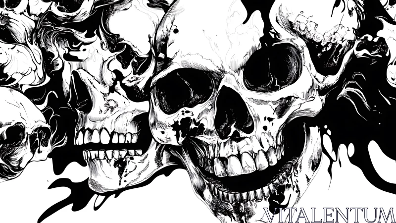 Bold swirling skull art with inky gothic energy and flair.