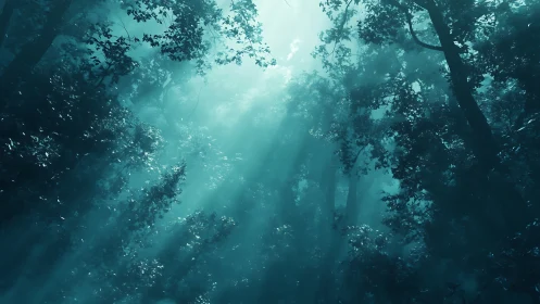 Volumetric Light Through Temperate Forest Canopy Foliage.