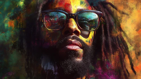 Radiant painted portrait merges cool confidence and neon light