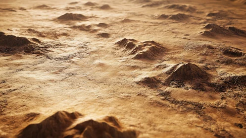 Sunlit desert ridges stretching across a quiet golden plain.