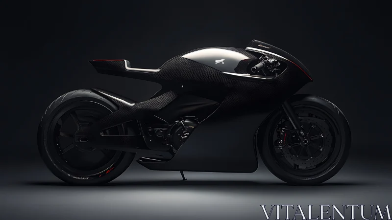 Sleek black concept motorcycle glowing with modern minimalism.