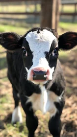 Holstein calf portrait under shallow depth-of-field illumination.