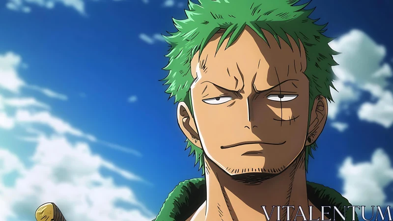 Anime swordsman portrait under strong directional sky lighting