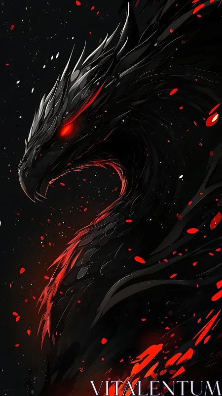 Obsidian dragon head glows with molten red energy shards