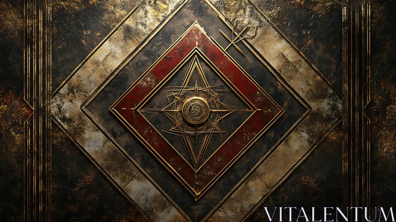 Gilded occult sigil forms central relief on weathered metal