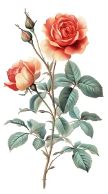 Graceful rose stem unfurls soft coral petals in bloom