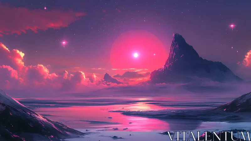 Crimson starrise over silent alien tide pools of glass.